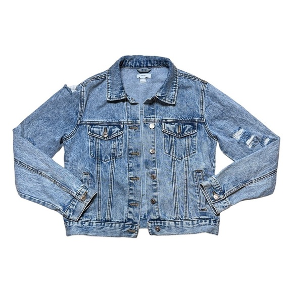 Forever 21 Light Wash Distressed Denim Jacket US S - Picture 1 of 11